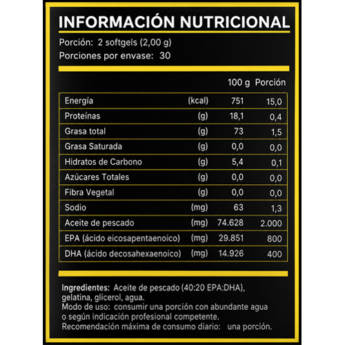 Información nutricional Omega 3 Ultra Balance Nutriplex